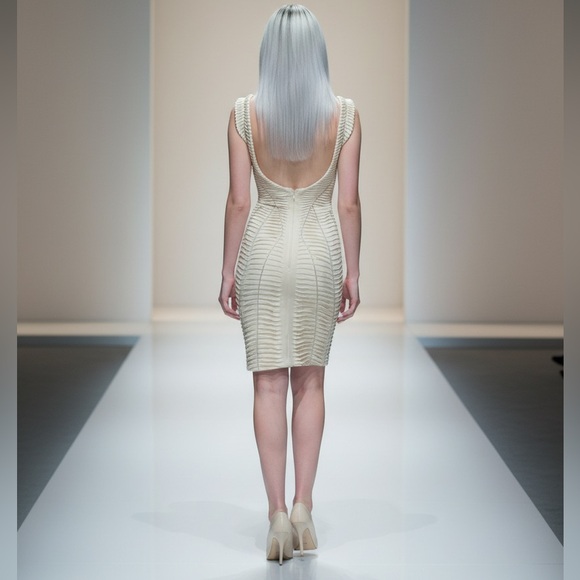 Herve Leger Ivory Sleeveless Chain Dress S - Picture 14 of 15